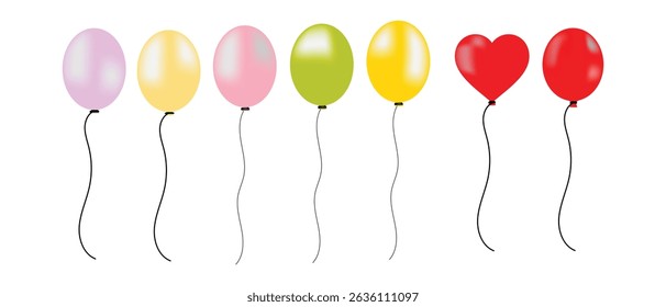 colorful balloon icons. Balloon in cartoon style. Bunch of Flying colorful balloons for birthday party, decoration. Party balloon sign and symbol collection in flat style.