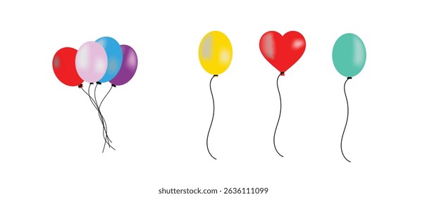 colorful balloon icons. Balloon in cartoon style. Bunch of Flying colorful balloons for birthday party, decoration. Party balloon sign and symbol collection in flat style.