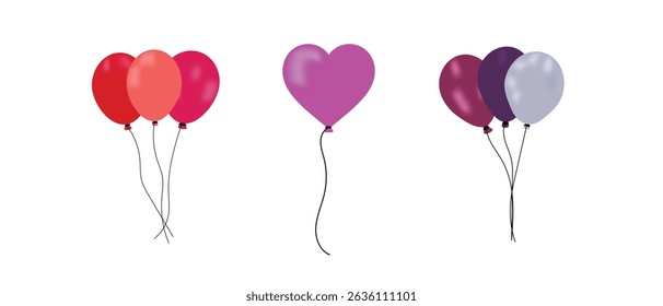 colorful balloon icons. Balloon in cartoon style. Bunch of Flying colorful balloons for birthday party, decoration. Party balloon sign and symbol collection in flat style.