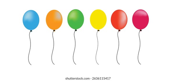 colorful balloon icons in cartoon style. Bunch of colorful flying balloons for birthday party, decoration, carnival. Holiday Party balloon sign and symbol collection in flat style on white background.