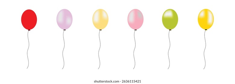 colorful balloon icons in cartoon style. Bunch of colorful flying balloons for birthday party, decoration, carnival. Holiday Party balloon sign and symbol collection in flat style on white background.
