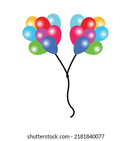 Colorful balloon isolated on white background. Holiday element design realistic baloon with black ribbon and bow