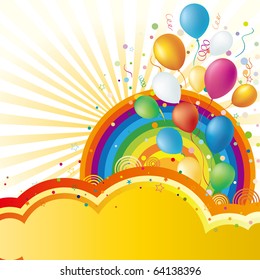 colorful balloon and rainbow,vector celebration background