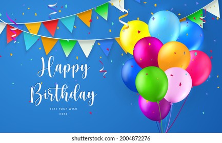 Colorful balloon and ribbon Happy Birthday celebration card banner template background