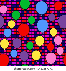 Colorful balloon seamless pattern on white background. Paper print design. Abstract retro vector illustration. Trendy textile, fabric, wrapping. Modern space decoration.