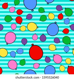 Colorful balloon seamless pattern on white background. Paper print design. Abstract retro vector illustration. Trendy textile, fabric, wrapping. Modern space decoration.