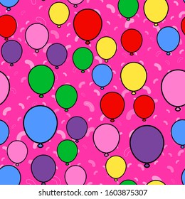 Colorful balloon seamless pattern on white background. Paper print design. Abstract retro vector illustration. Trendy textile, fabric, wrapping. Modern space decoration.