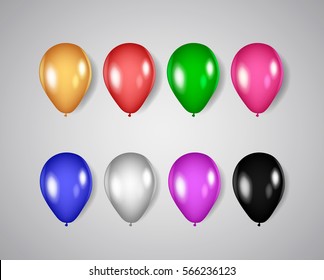Colorful balloon set isolated on light background. Multicolored Helium Balloons.
