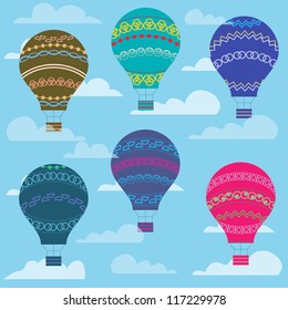 Colorful balloon in the sky, seamless background. Vector illustration.