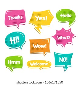 Colorful balloon speech bubbles set with short messages vector illustration
