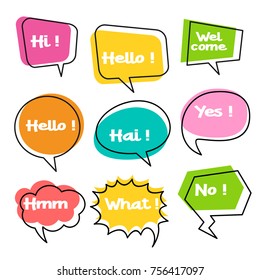 Colorful balloon speech bubbles set with short messages vector illustration