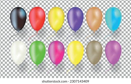 Colorful balloon vector illustration on transparent background. Birthday baloon flying for party.