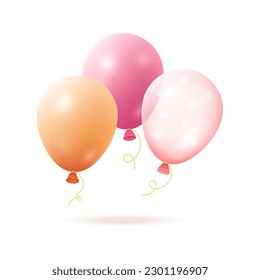Ilustración vectorial 3d de globos coloridos. Icono de la decoración para la fiesta de cumpleaños sorpresa al estilo de las caricaturas aisladas en fondo blanco. Aniversario, vacaciones, concepto de felicidad