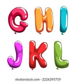 Colorful balloons alphabet. G,H,I,J,K,L creative cartoon glossy letters alphabetical font vector illustration