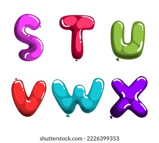 Colorful balloons alphabet. S,T,U,V,W,X creative cartoon glossy letters alphabetical font vector illustration