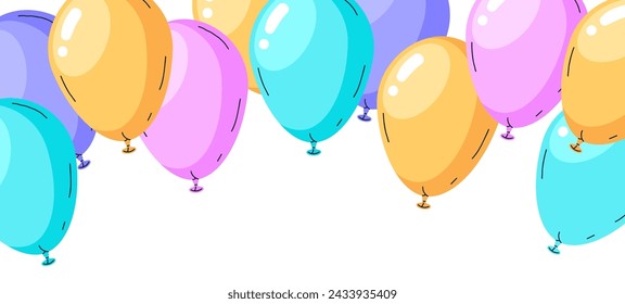 Colorful balloons background. Birthday party air balloon decorations, multicolored helium balloons decor flat vector illustration. Glossy balloons poster