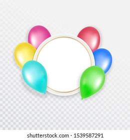 Colorful balloons with a banner for text on a transparent background. Vector illustration