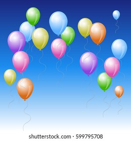 Colorful balloons in the blue sky. Vector illustration.