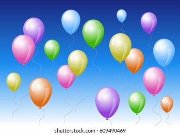 Colorful balloons in the blue sky. Vector illustration.