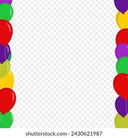 Borde de globos de colores con fondo transparente