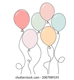 colorful balloons with bow vector set, flat design illustration, birthday celebration balloons