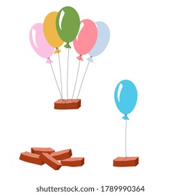 Globos y ladrillos de colores. Concepto de trabajo en equipo. Diseño plano. Ilustración vectorial.