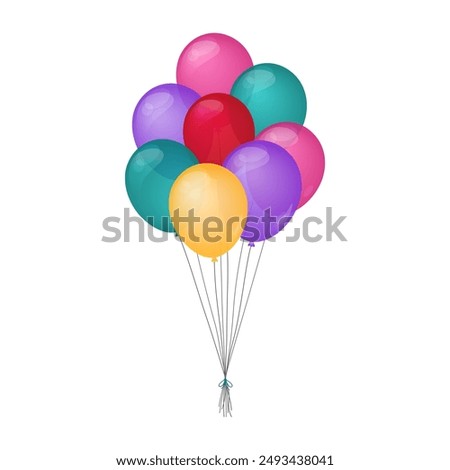 Colorful balloons bunch isolated. Vector illustration. Different decorative flat elements for Birthday, party, event and other celebration designs. Various festive inflated balloons tied up.