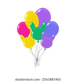 Colorful balloons with bunny ears floating in a bright and cheerful design