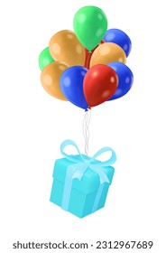 Colorful balloons carrying a gift box celebration fun party design