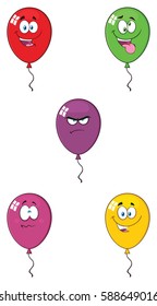 Colorful Balloons Cartoon Mascot Character 01. Vector Collection Set Isolated On White Background