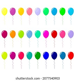 Colorful balloons collection, isolated on white. Flying helium balloons vector illustration.