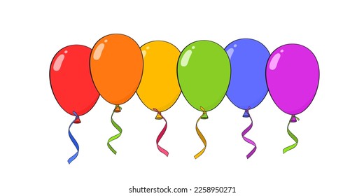 Colorful balloons in color of LGBT flag. Cartoon. Vector illustration. Isolated on white background