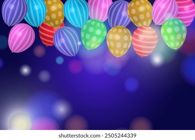 Colorful balloons with colored bokeh holiday template concept happy day, holiday background illustration.