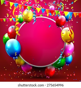 Colorful balloons and confetti - greeting card with place for your text