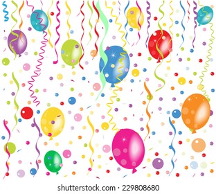 Colorful balloons, confetti and ribbon vector wallpaper 