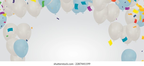 Colorful balloons with confetti and ribbons. Vector illustration.