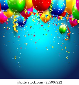 Colorful balloons and confetti - vector background 