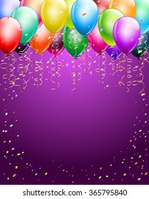 colorful balloons with confetti vertical celebration background. vector