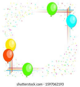 Colorful balloons festive frame in flat style .Vector illustration