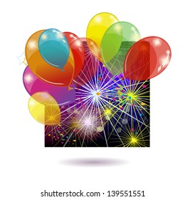 colorful balloons and fireworks. holiday gift