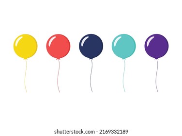 Colorful Balloons flat design on white background. Vector illustration