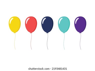 Colorful Balloons flat design on white background. Vector illustration