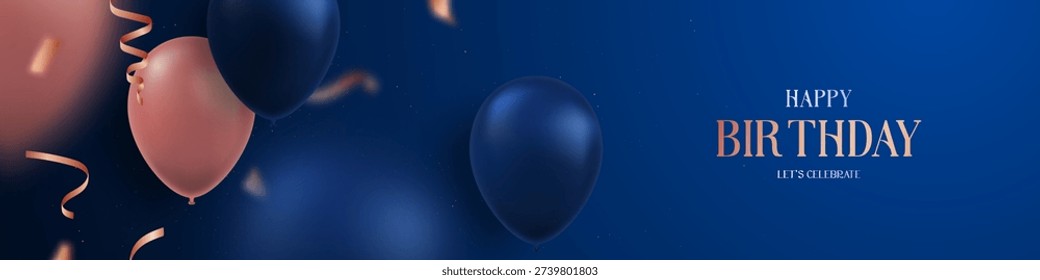 Colorful balloons float against deep blue background, celebrating special moments
