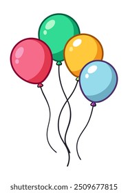 Colorful balloons floating in the air on a white background