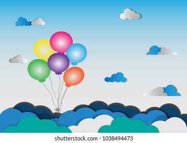 Colorful balloons floating in the sky. balloons and blue sky fluffy clouds