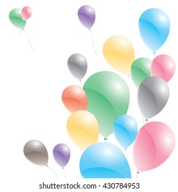Colorful balloons floating in the sky on white background.