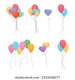 Colorful Balloons Floating in Various Shapes on a White Background	