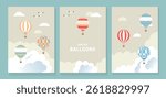 Colorful balloons flying in the sky background illustration set
