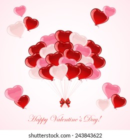 Colorful balloons in the form of Valentines hearts, illustration.