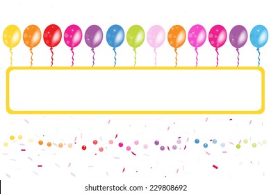 Colorful balloons frame with confetti vector 